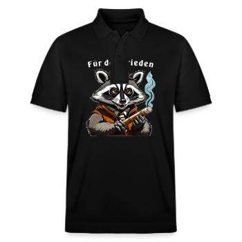 WASCHBÄR JOINT FÜR DEN FRIEDEN - Stanley/Stella Unisex Bio-Poloshirt PREPSTER - Schwarz - Vorne - Roxy (174cm) & Andy (188cm)