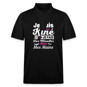 Je Suis Kinésithérapeute je fais des miracles - Polo PREPSTER bio Stanley/Stella Unisexe - noir - Devant - Roxy (174cm) & Andy (188cm)