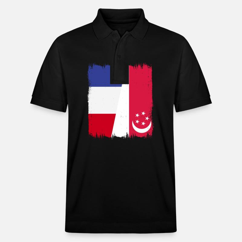 Singapur Frankreich - Stanley/Stella Unisex Bio-Poloshirt PREPSTER - Schwarz