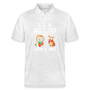 Faultier Faulheit Faulenzer Morgenmuffel - Stanley/Stella Unisex Bio-Poloshirt PREPSTER - Weiß meliert - Vorne - Roxy (174cm) & Andy (188cm)