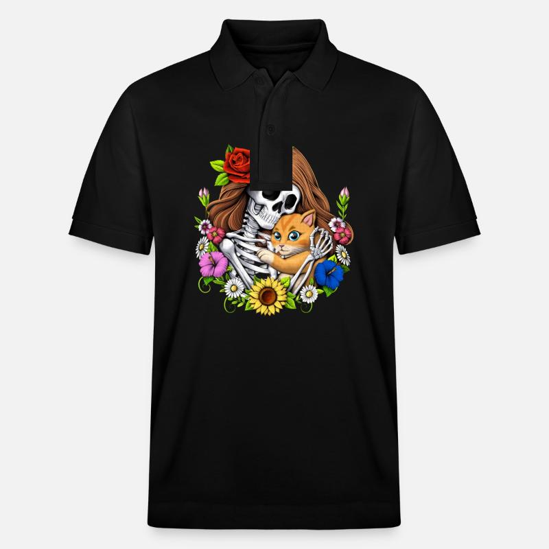 Chat squelette floral - Polo PREPSTER bio Stanley/Stella Unisexe - noir