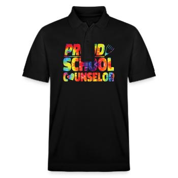 School Counselor Tie Dye Proud - Stanley/Stella Unisex Bio-Poloshirt PREPSTER - Schwarz - Vorne - Roxy (174cm) & Andy (188cm)