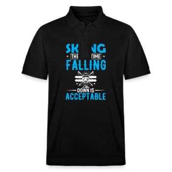 Skifahren: Nur ein Sturz ist akzeptabel. - Stanley/Stella Unisex Bio-Poloshirt PREPSTER - Schwarz - Vorne - Roxy (174cm) & Andy (188cm)