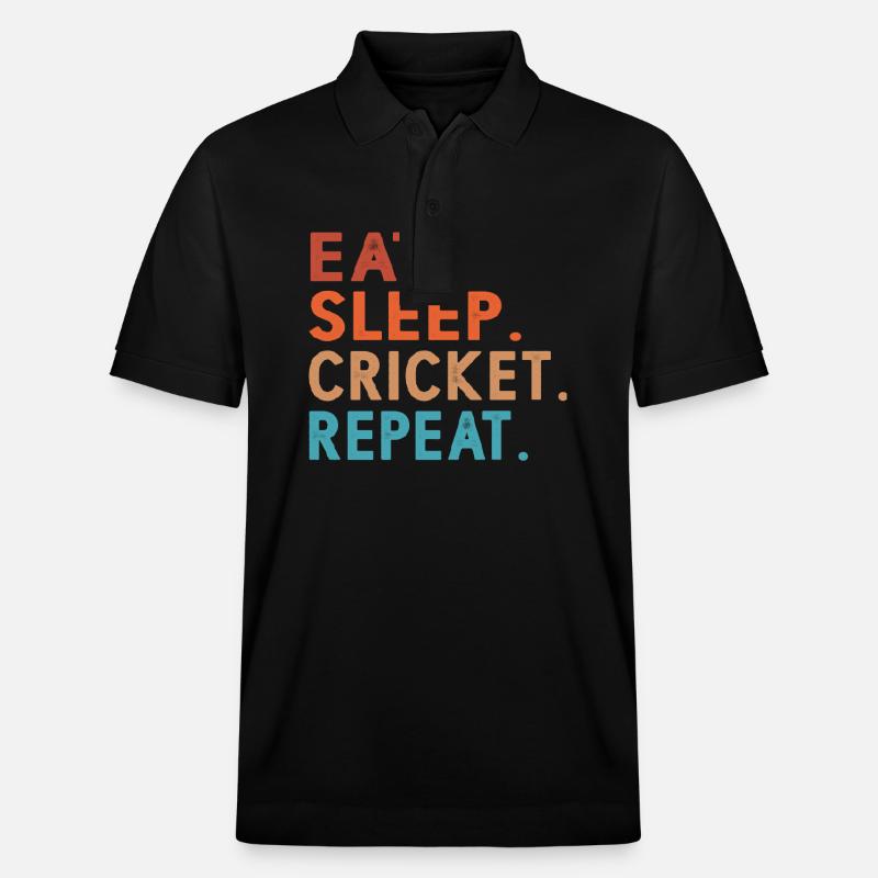 Eat Sleep Cricket Repeat Funny - Stanley/Stella Unisex Bio-Poloshirt PREPSTER - Schwarz