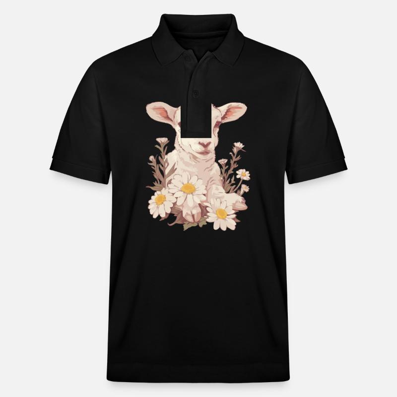 Niedliches Lamm Mit Gänseblümchen - Stanley/Stella Unisex Bio-Poloshirt PREPSTER - Schwarz