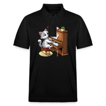 Katze spielt Klavier - Stanley/Stella Unisex Bio-Poloshirt PREPSTER - Schwarz - Vorne - Roxy (174cm) & Andy (188cm)