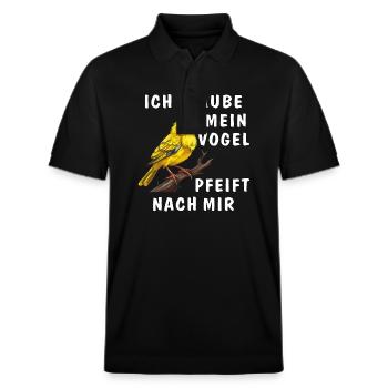 ICH GLAUBE MEIN VOGEL PFEIFT NACH MIR - Stanley/Stella Unisex Bio-Poloshirt PREPSTER - Schwarz - Vorne - Roxy (174cm) & Andy (188cm)