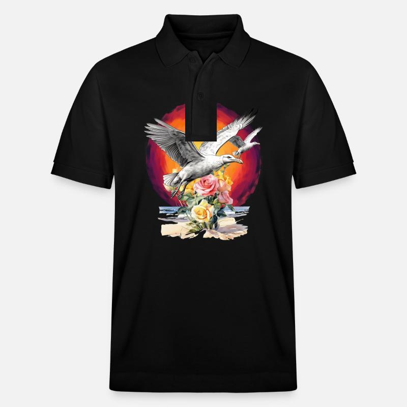 Seagulls Seagull Seagulls Maritime Sunset - Stanley/Stella Unisex Organic Polo Shirt PREPSTER - black