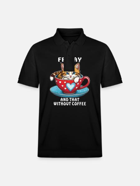 CAT COFFEE MUG FRIDAY COFFEE - Stanley/Stella Unisex Organic Polo Shirt PREPSTER - black