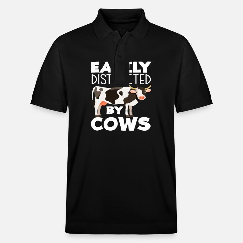 Easily distracted by cows - Stanley/Stella Unisex Organic Polo Shirt PREPSTER - black