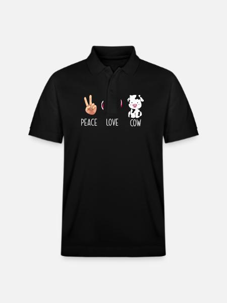 Peace Love Cow Illustration - Stanley/Stella Unisex Organic Polo Shirt PREPSTER - black