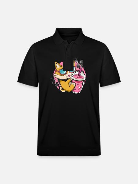 Killing Kawaii Boba Mælk Te Drikker Kat - Stanley/Stella PREPSTER økologisk unisex poloshirt - sort