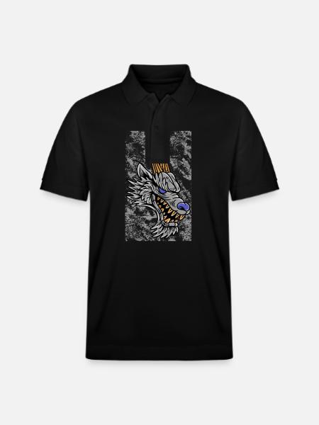 Fantasy RPG Wolf Magic Dungeon - Stanley/Stella Unisex Organic Polo Shirt PREPSTER - black