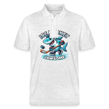 Eishockey ist Jawsome Funny Shark Lover Sport Wortspiel - Stanley/Stella Unisex Bio-Poloshirt PREPSTER - Weiß meliert - Vorne - Roxy (174cm) & Andy (188cm)