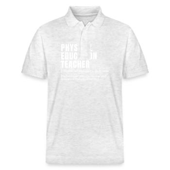 Funny Physical Education Teacher Whistle-Blower De - Stanley/Stella Unisex Organic Polo Shirt PREPSTER - heather white - Front - Roxy (174cm) & Andy (188cm)