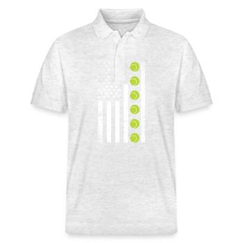 Funny Tennis Player Racket - Stanley/Stella Unisex Bio-Poloshirt PREPSTER - Weiß meliert - Vorne - Roxy (174cm) & Andy (188cm)