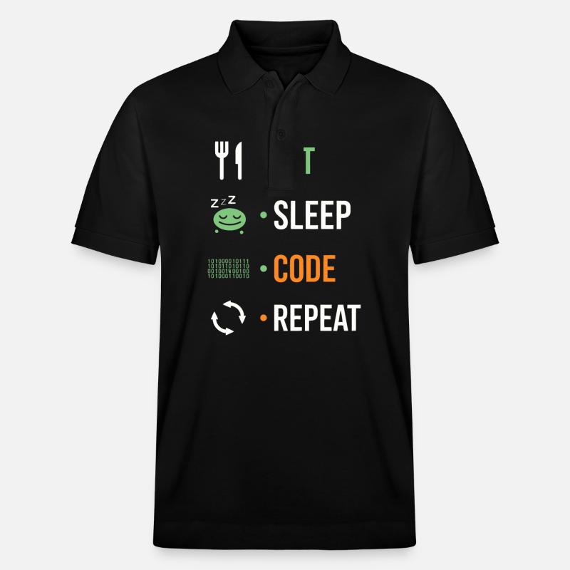 Eat, sleep, code, repeat. - Stanley/Stella Unisex Organic Polo Shirt PREPSTER - black