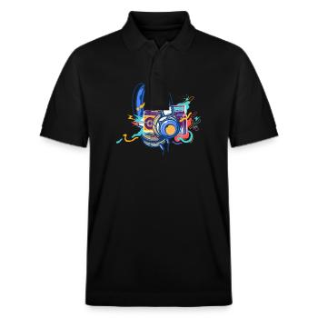 Techno Lover Bunte Kopfhörer Musik - Stanley/Stella Unisex Bio-Poloshirt PREPSTER - Schwarz - Vorne - Roxy (174cm) & Andy (188cm)