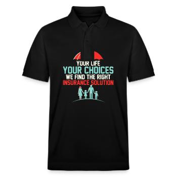 Your life, your choices - we find the right insura - Stanley/Stella Unisex Organic Polo Shirt PREPSTER - black - Front - Roxy (174cm) & Andy (188cm)