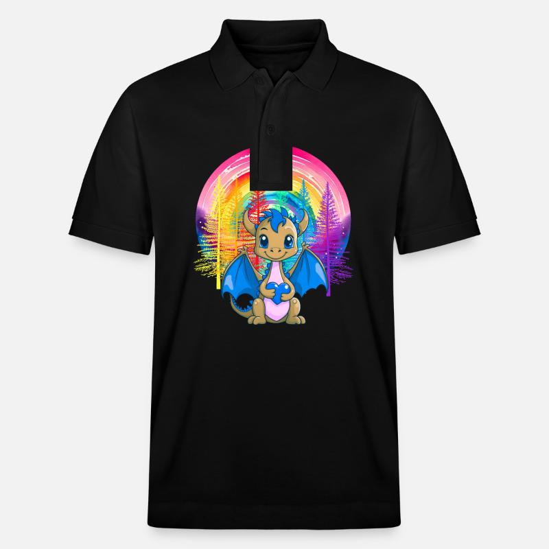 Regenbogen Drache Drachen Kinder Kind - Stanley/Stella Unisex Bio-Poloshirt PREPSTER - Schwarz