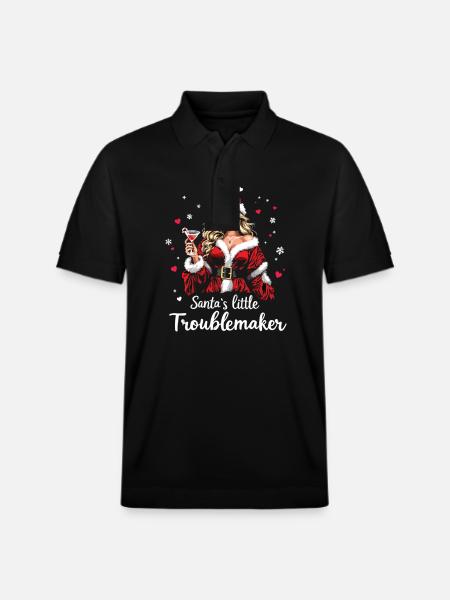 Santa's Little Troublemaker Christmas Hat - Stanley/Stella Unisex Organic Polo Shirt PREPSTER - black