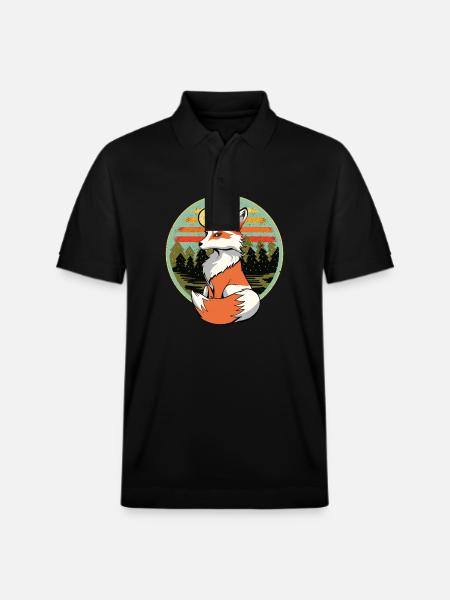 Retro Fox Foxes Vintage 80s 90s Vixen - Stanley/Stella Unisex Organic Polo Shirt PREPSTER - black
