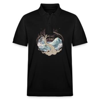 Nature mer vagues bateau bateau voyage Ahoy - Polo PREPSTER bio Stanley/Stella Unisexe - noir - Devant - Roxy (174cm) & Andy (188cm)