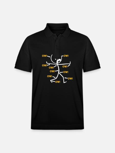 Roligt "Aj!" Streckgubbe illustration med - Ekologisk pikétröja PREPSTER unisex från Stanley/Stella - svart