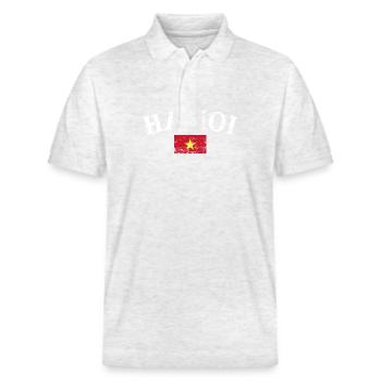 Hanoi Vietnam Vintage Drapeau Vietnamien - Polo PREPSTER bio Stanley/Stella Unisexe - blanc chiné - Devant - Roxy (174cm) & Andy (188cm)