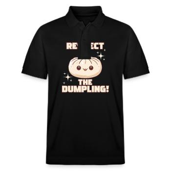 Respect The Dumpling Niedlicher Cartoon Dumpling - Stanley/Stella Unisex Bio-Poloshirt PREPSTER - Schwarz - Vorne - Roxy (174cm) & Andy (188cm)