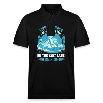 Das Leben ist ein Wettlauf; Ich bevorzuge es einfach, schnell zu fahren - Stanley/Stella Unisex Bio-Poloshirt PREPSTER - Schwarz - Vorne - Roxy (174cm) & Andy (188cm)