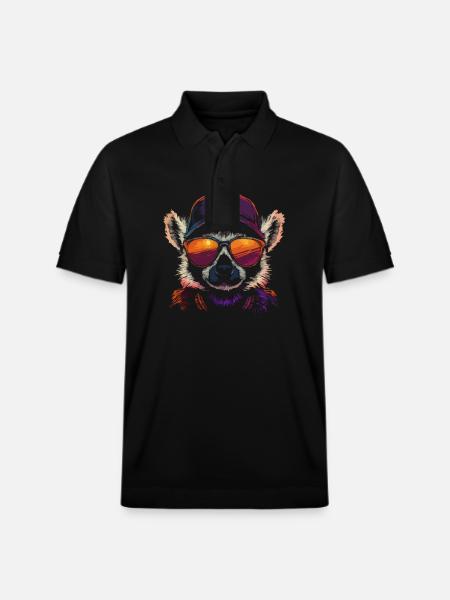 Stylish Lemur With Sunglasses And - Stanley/Stella Unisex Organic Polo Shirt PREPSTER - black