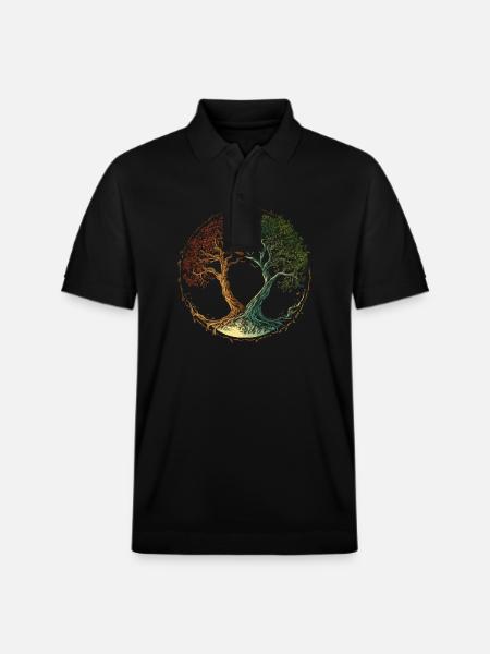 Livets træ med månen og årstiderne skifter - Stanley/Stella PREPSTER økologisk unisex poloshirt - sort