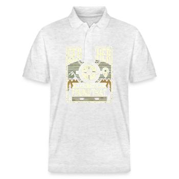 Geocacher Been There Found That - Stanley/Stella Unisex Bio-Poloshirt PREPSTER - Weiß meliert - Vorne - Roxy (174cm) & Andy (188cm)