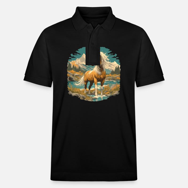 Pferde Pferd - Stanley/Stella Unisex Bio-Poloshirt PREPSTER - Schwarz
