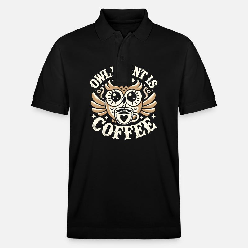 Eule Ich will Kaffee - Stanley/Stella Unisex Bio-Poloshirt PREPSTER - Schwarz