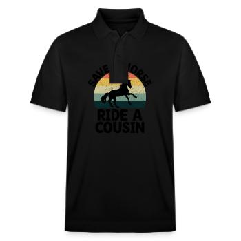 Retten Sie einen Ausritt Ein Cousin Cousins Familientreffen - Stanley/Stella Unisex Bio-Poloshirt PREPSTER - Schwarz - Vorne - Roxy (174cm) & Andy (188cm)