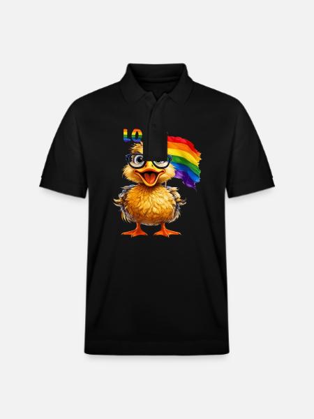 DUCK RAINBOW FLAG LOVE - Stanley/Stella Unisex Organic Polo Shirt PREPSTER - black