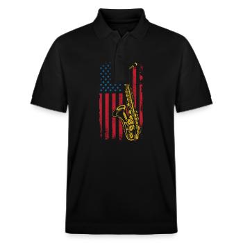 Saxophones American Flag - Stanley/Stella Unisex Organic Polo Shirt PREPSTER - black - Front - Roxy (174cm) & Andy (188cm)