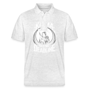 Karma hat keine Frist Schicksal Schicksal Balance - Stanley/Stella Unisex Bio-Poloshirt PREPSTER - Weiß meliert - Vorne - Roxy (174cm) & Andy (188cm)