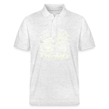Ich will nur Tee trinken und häkeln - Stanley/Stella Unisex Bio-Poloshirt PREPSTER - Weiß meliert - Vorne - Roxy (174cm) & Andy (188cm)