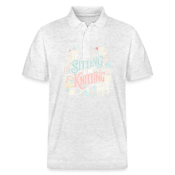 Wenn ich sitze, dann stricke ich - Stanley/Stella Unisex Bio-Poloshirt PREPSTER - Weiß meliert - Vorne - Roxy (174cm) & Andy (188cm)