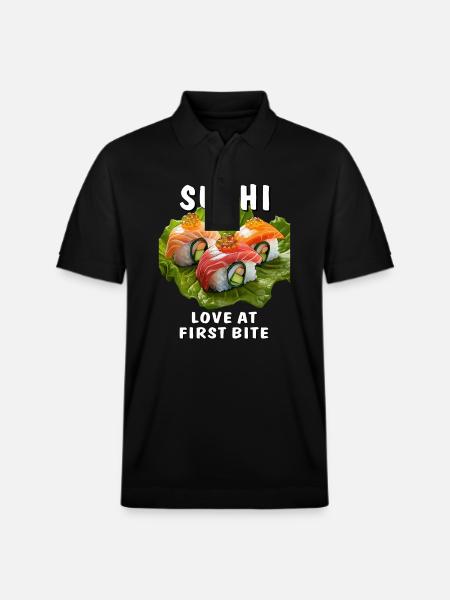 SUSHI LOVE AT FIRST BITE - Stanley/Stella Unisex Organic Polo Shirt PREPSTER - black