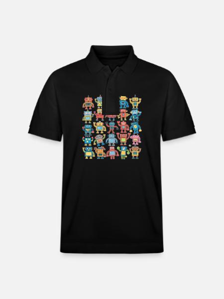 Colorful Robots for Kids - Funny Illustrations - Stanley/Stella Unisex Organic Polo Shirt PREPSTER - black
