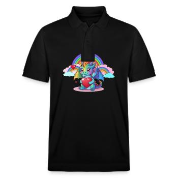 Drache Drachen Regenbogen Kinder Kind - Stanley/Stella Unisex Bio-Poloshirt PREPSTER - Schwarz - Vorne - Roxy (174cm) & Andy (188cm)