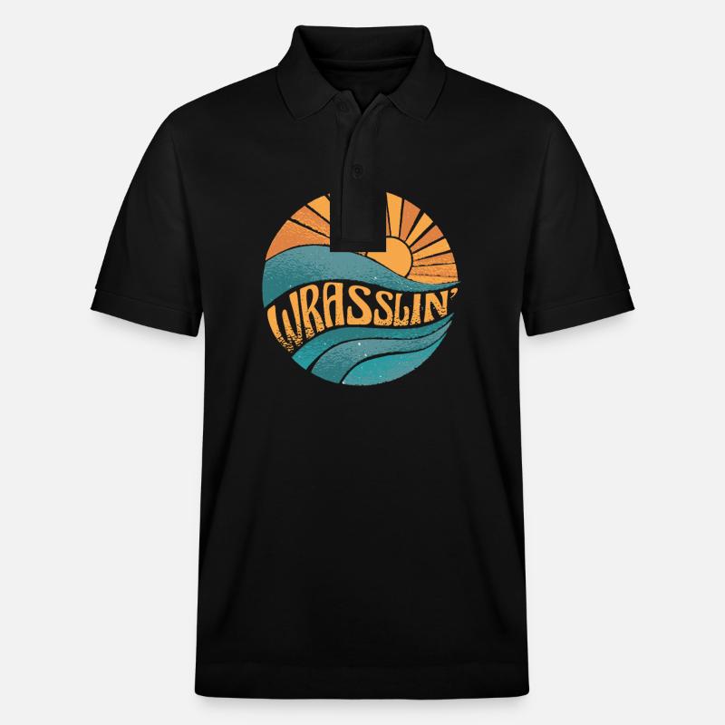 Wrasslin' Sun Waves Motif Rétro - Polo PREPSTER bio Stanley/Stella Unisexe - noir