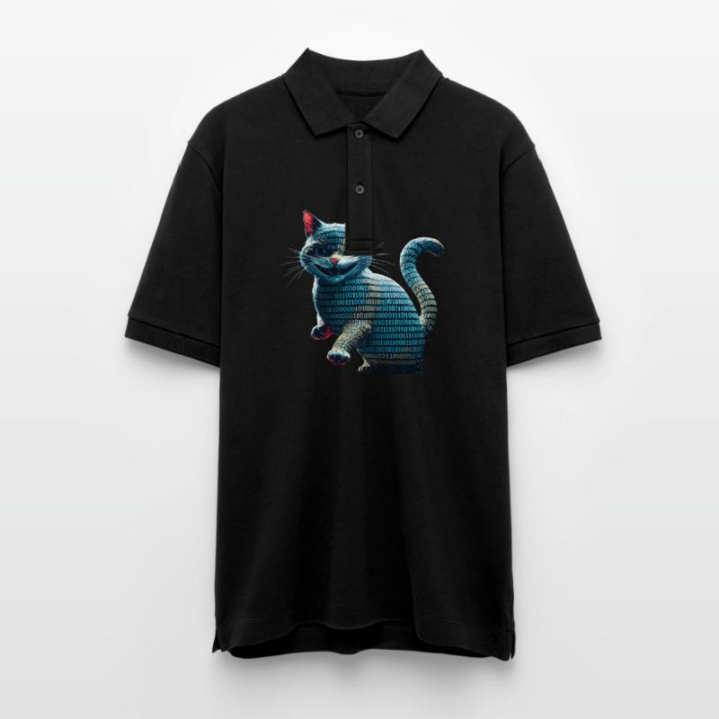 Tech cat with binary code for programmers and Stanley/Stella Unisex Organic Polo Shirt PREPSTER