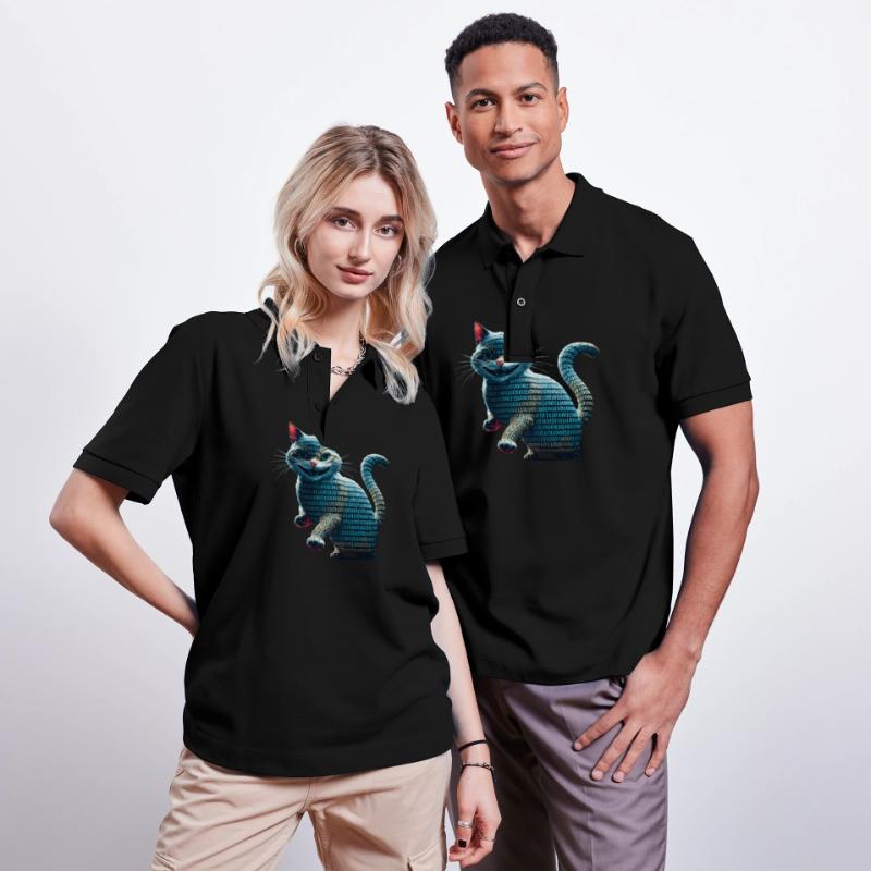 Tech cat with binary code for programmers and Stanley/Stella Unisex Organic Polo Shirt PREPSTER