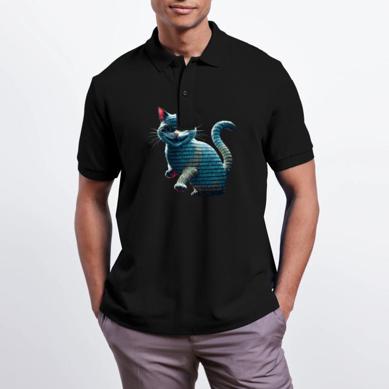 Tech cat with binary code for programmers and Stanley/Stella Unisex Organic Polo Shirt PREPSTER