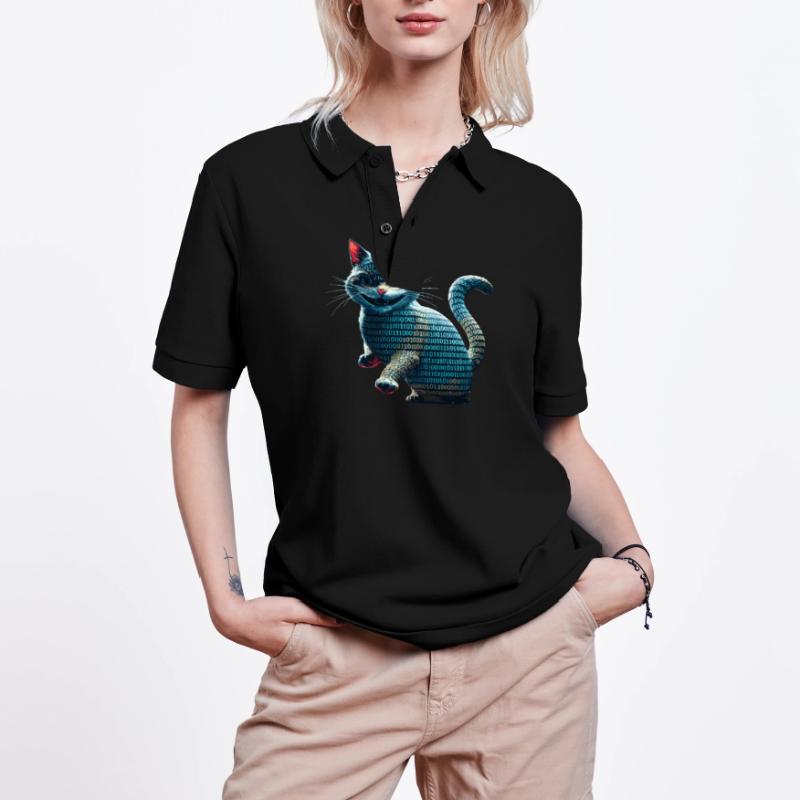 Tech cat with binary code for programmers and Stanley/Stella Unisex Organic Polo Shirt PREPSTER